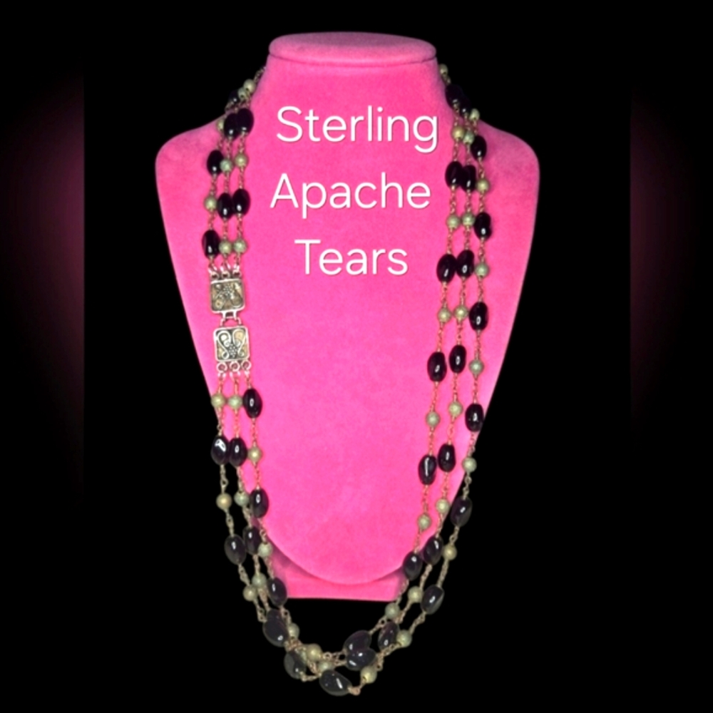 Sterling Apache Tears Necklace